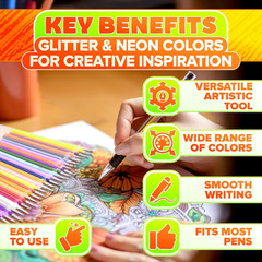120 Pcs Glitter Gel Pen Refills for Adult Coloring – Colored Gel Pens Refills, 0