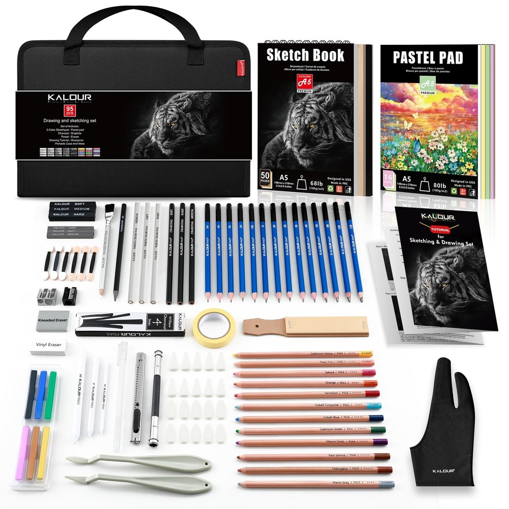 KALOUR 95-Piece Sketching and Drawing Art Set with 3-color Sketch Book and