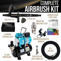 Cool Runner II Air Compressor with Tank Kit, Master Elite Plus Airbrush Set