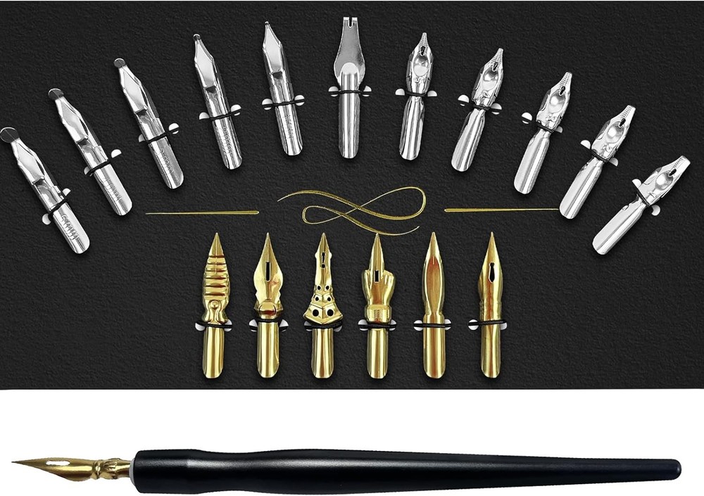 Calligraphy Pens Set – 17 Pieces Stainless Steel Pen Nibs black