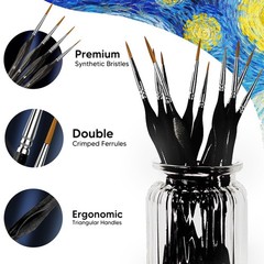 10PC Fine Detail Black Miniature Brush Set for Art, Models, Figures & Crafts