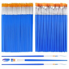 Small Paint Brushes Bulk, Anezus 100 Pcs Flat and Round Pointed Brushes Craft…