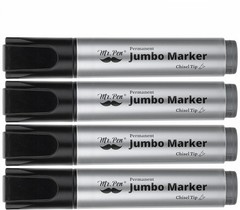 Jumbo Permanent Markers 4 Pack Chisel Tip Black – Thick Wide Tip Large Size