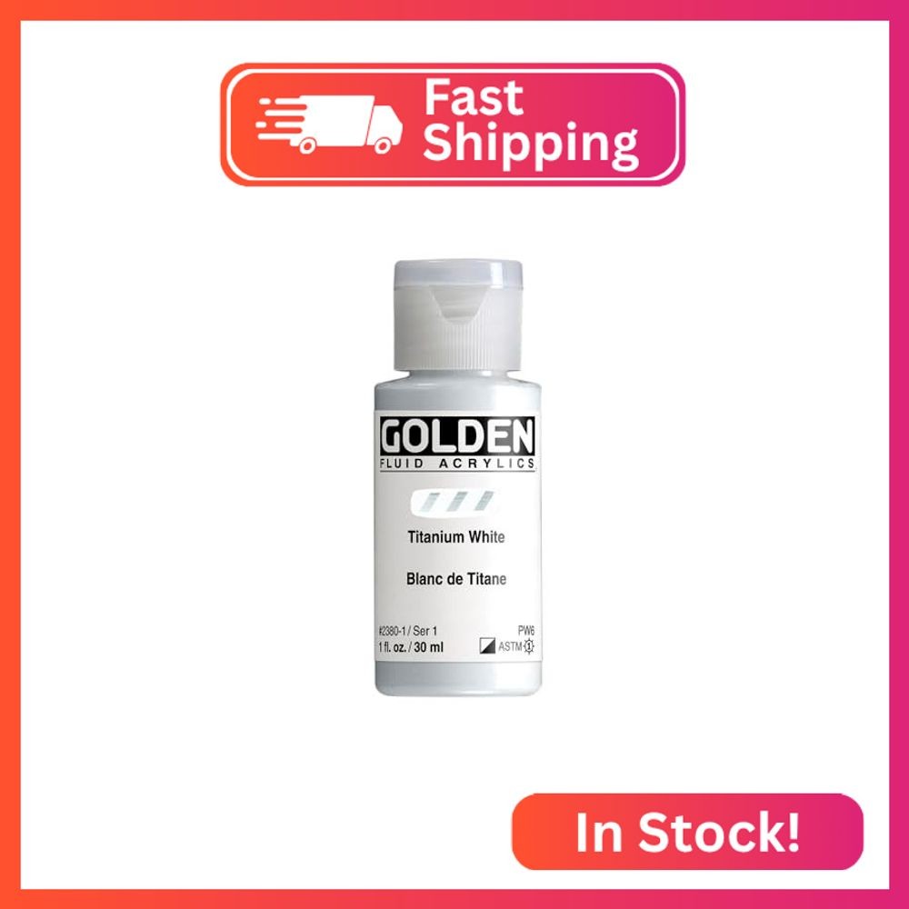 GOLDEN Fluid Acrylics, Titanium White, 1 fl. oz. Bottle, Professional Acrylic Pa