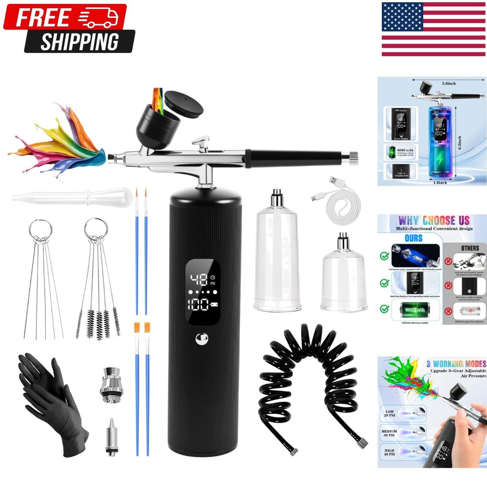 48 PSI Airbrush Kit with Air Compressor, High Pressure Airbrush Kit Non-Clogg…