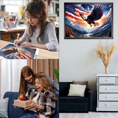 CEOVR Bald Eagle Diamond Art Kits for Adults, 12×16 inches, WX11458-red,blue
