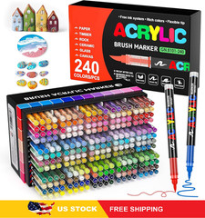 DICEKOO 240 Colors Acrylic Paint Markers, Soft Brush Tip Pens with Automatic Ink