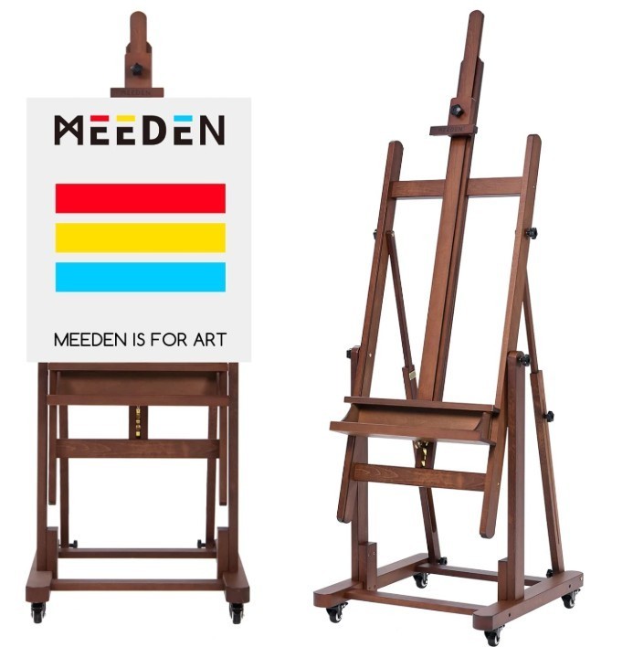 MEEDEN Extra Large H-Frame Studio Easel Solid Beech Wooden Heavy-Duty Easel