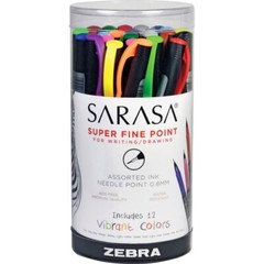 67117 Zebra Sarasa Fineliner Marker 24pc Cup Display, 0.8mm Tip, Assorted Colors