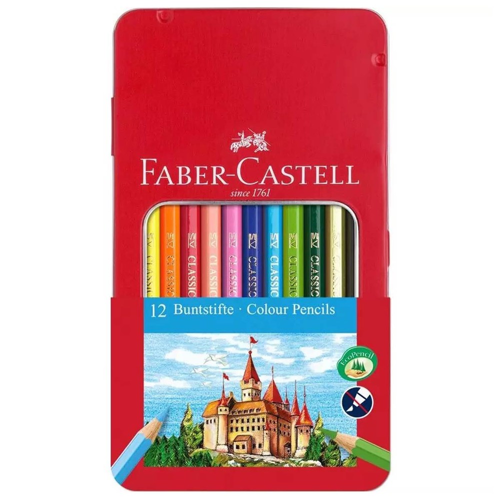 Faber-Castell Pencils Classic Colour Wood Hexagonal Shape, Tin of 12 (115801)