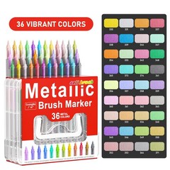 36 Colors Metallic Soft Brush Markers Case Acrylic Paint NonBleed Ink Art