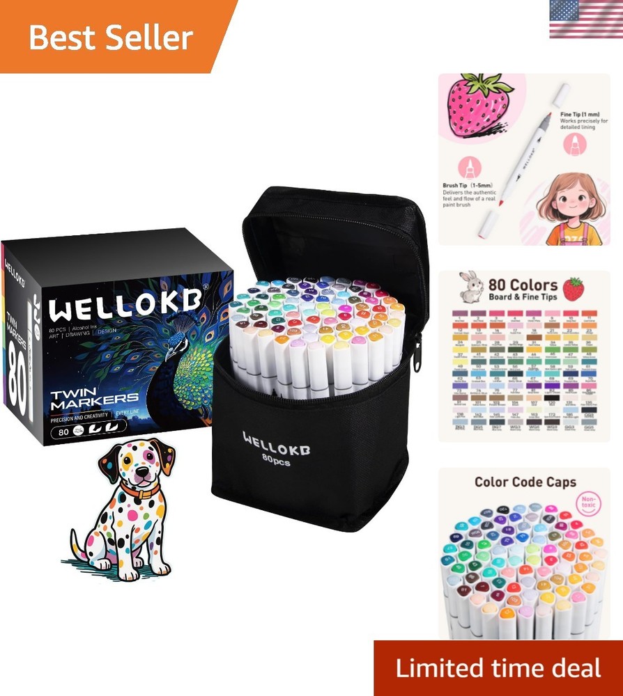 Alcohol Markers Set, 80 colors Alcohol Based Dual Tip, Brush and Fine Tip for…