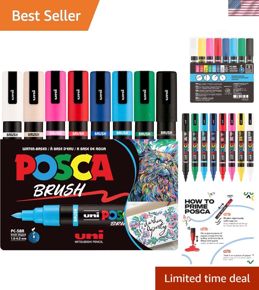 PC-5BR Water-Based Paint Markers, Reversible Brush Tip 1.0-4.0mm, Assorted Co…