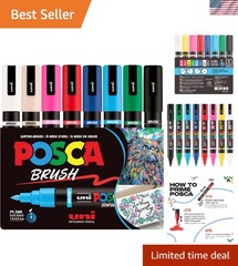 PC-5BR Water-Based Paint Markers, Reversible Brush Tip 1.0-4.0mm, Assorted Co…