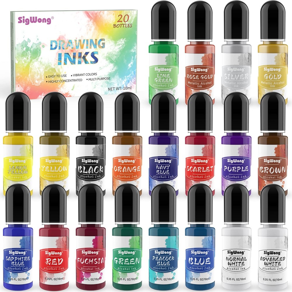 Alcohol Ink Set – Vibrant Colors High Concentrated Alcohol-Based Ink, Concent…