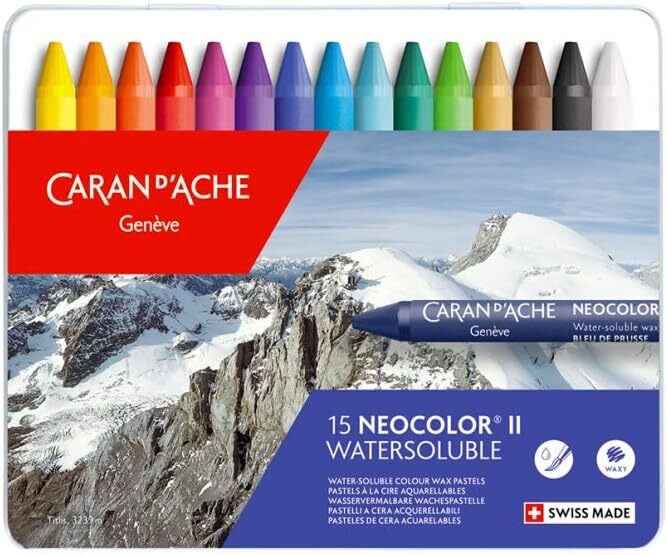 Caran d’Ache Classic Neocolor II Water-Soluble Pastels, 15 Colors