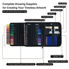 96 PCS Art Drawing Supplies 72 Colored Pencils 24 Sketching Kit Adult Teen