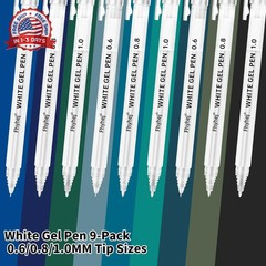 9 Pack White Gel Pens – 0.6/0.8/1.0mm Fine/Medium/Bold Tip Opaque White Ink Pen,