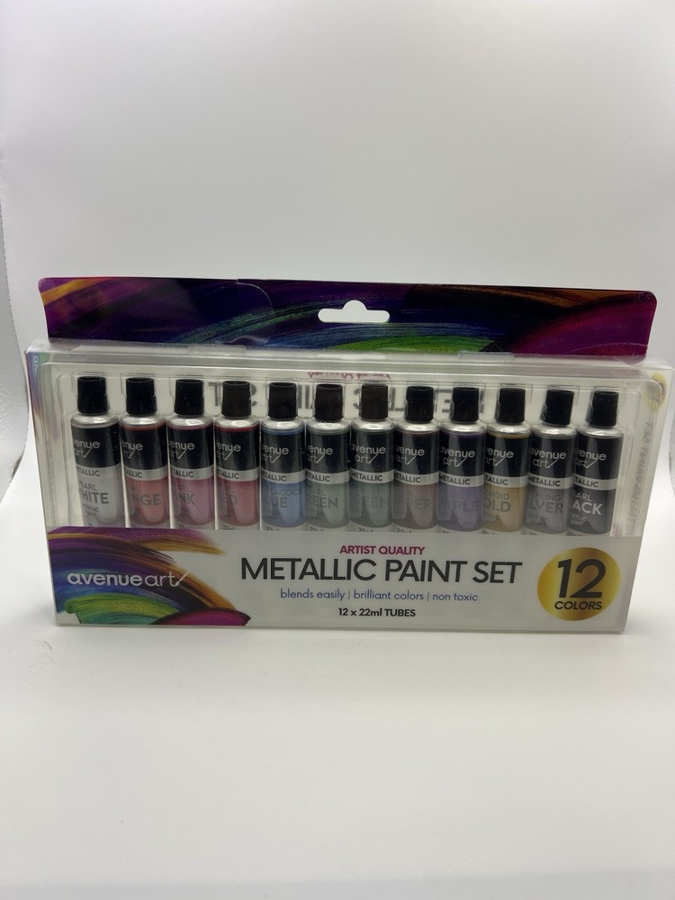 Avenue Art Artist METALLIC Paint Set 12 Tubes Blends Easily Brilliant Non Toxic