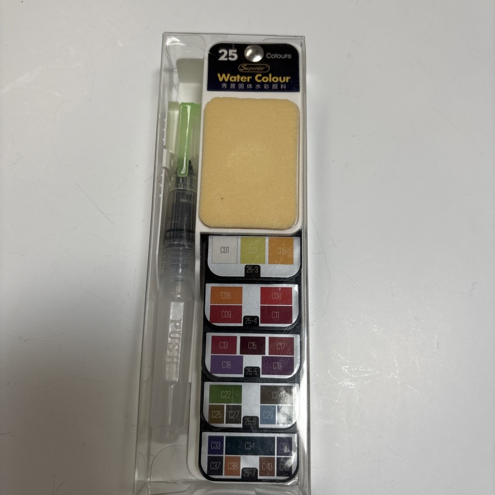 Superior Watercolor Travel Set – 25 Colors W/Sponge & Pen