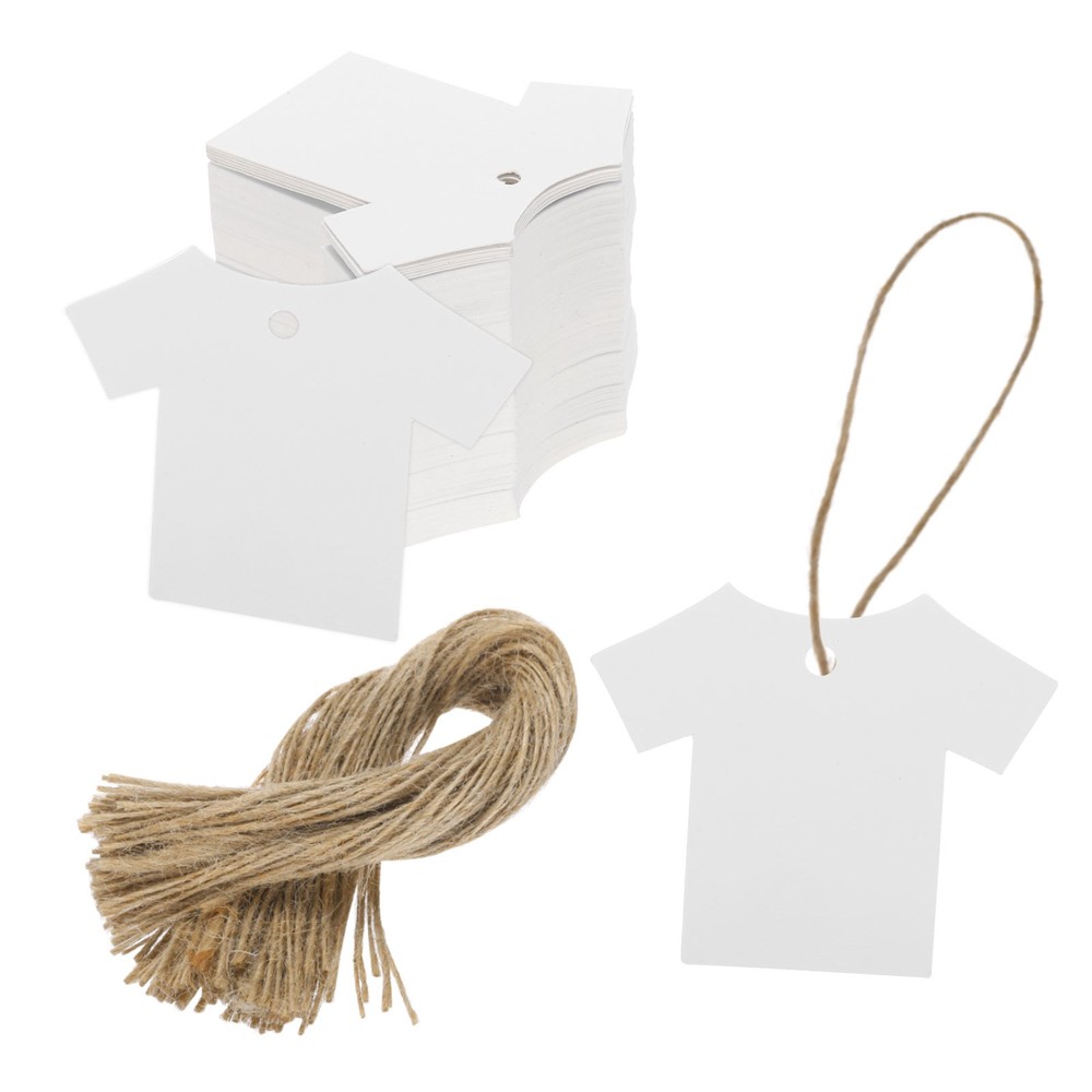 100Pcs Kraft Paper Gift Tags with String,2.8×2.2″ T-shirts Paper Labels White