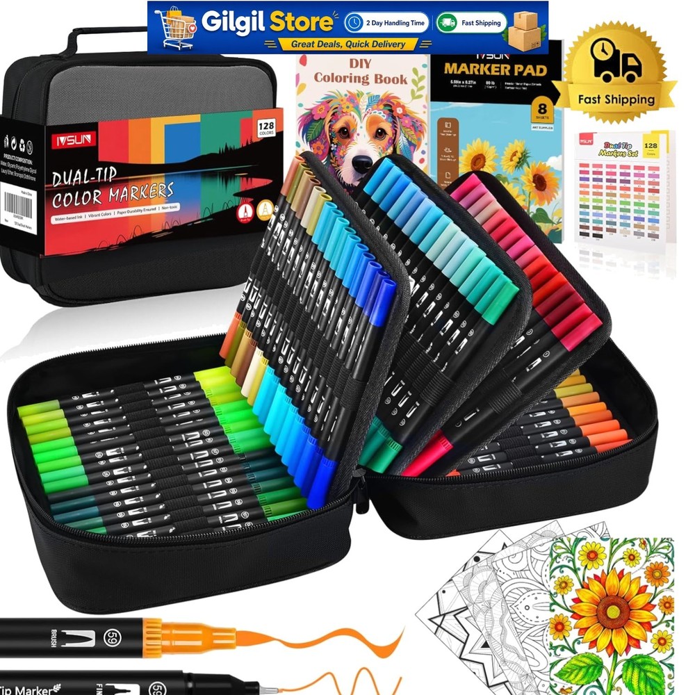 Comprehensive Art Supplies Kit: 128 Color Brush Markers for Creative Projects