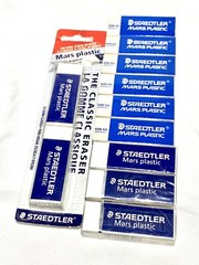 Lot of 11 Staedtler Mars Plastic Erasers #52650 White Erasers for Paper and Film