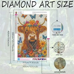 Highland Cow Diamond Art Painting Kits for Adults,5D Flower Diamond Art Kits for