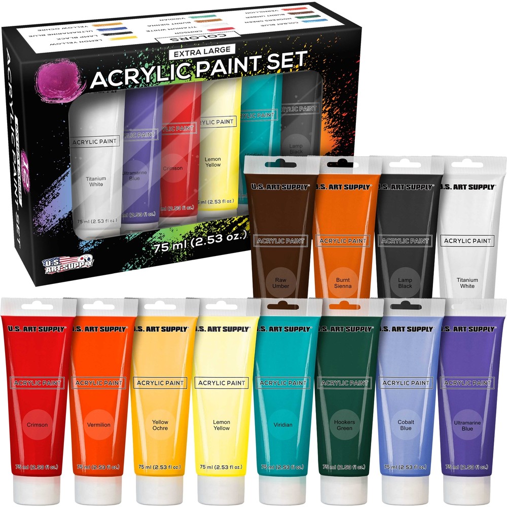 US Art Supply 12 Color 75 ml Acrylic Paint Tubes Draw Painting Artist Studio Set