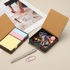 Leather Sticky Notes Holder, Post Notes Holder Box, Yellow