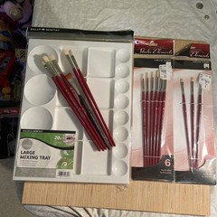Art Supplies Painting Bundle –slightly Used And New Items Mix Tray 15 Brushes