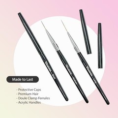 Striping Nail Art Brushes for Long Lines, Details, Fine Designs. 3 pcs Striper