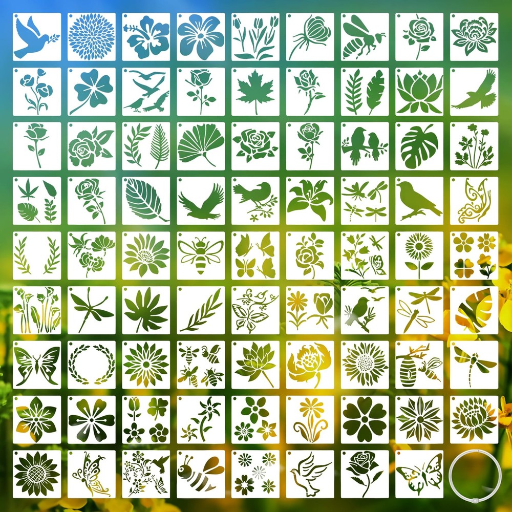 80 Pcs Small Nature Stencils for Painting on Rocks & Wood Slices, 3×3 Inch Re…