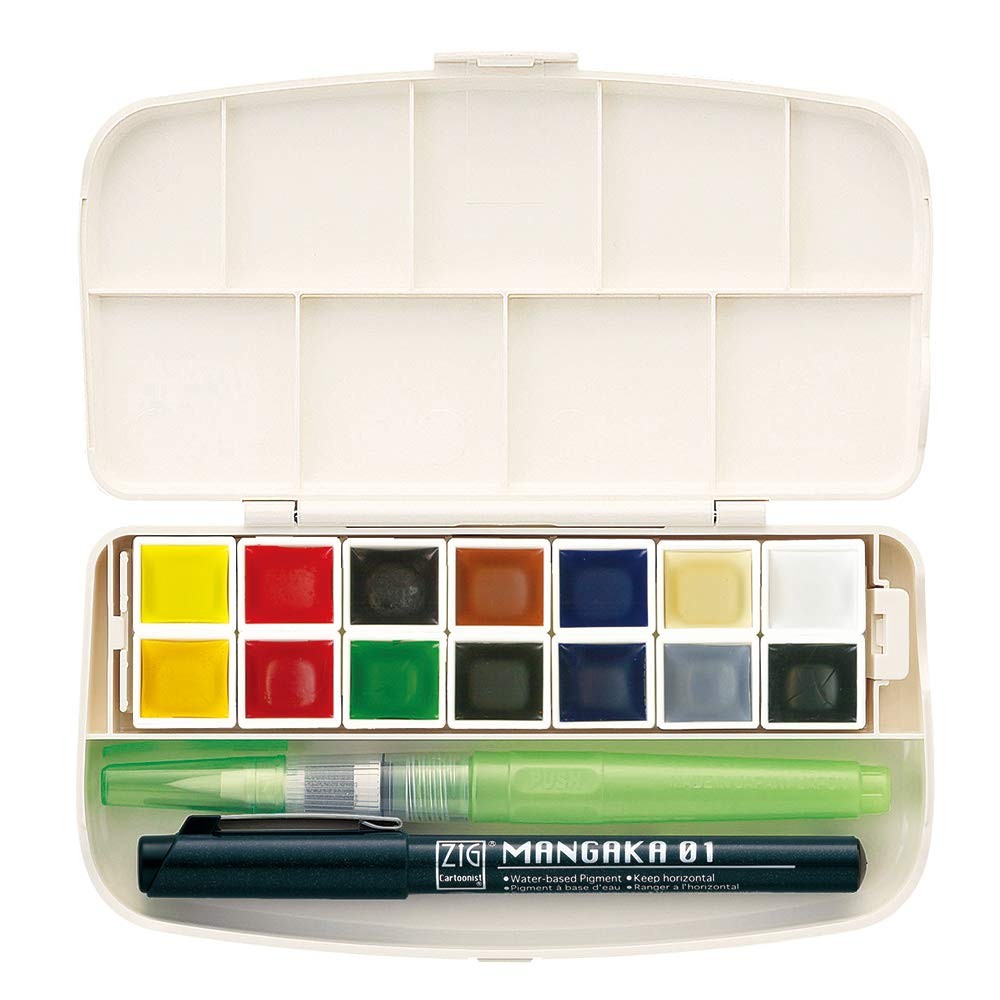 Portable 14 Colors Watercolor Paint Set with Brush and Palette for Artists