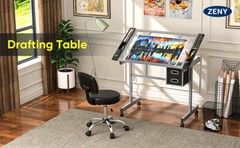 Rolling Drawing Drafting Table Tempered Glass Art Craft Work Station Painting