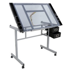 Rolling Drawing Drafting Table Tempered Glass Art Craft Work Station Painting