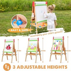 Easel for Kids with 2 Drawing Paper Roll, Adjustable Kids Art Easel Learning-Toy