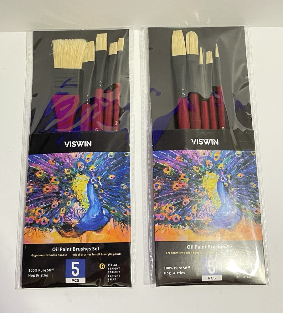 Viswin Oil Paint Brush Set-109% Pure Stiff Hog Bristle Art Brushes (2 Packs) New