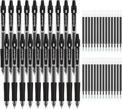Black Gel Pens, 48 Pack(20 Pens with 28 Refills) Retractable Medium Point Roller