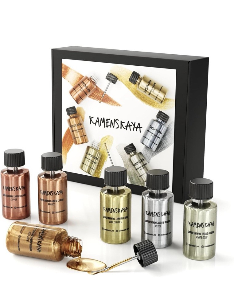 KAMENSKAYA Liquid Leaf Paint – Gilding Paint Set – Rich English Gold, Silver