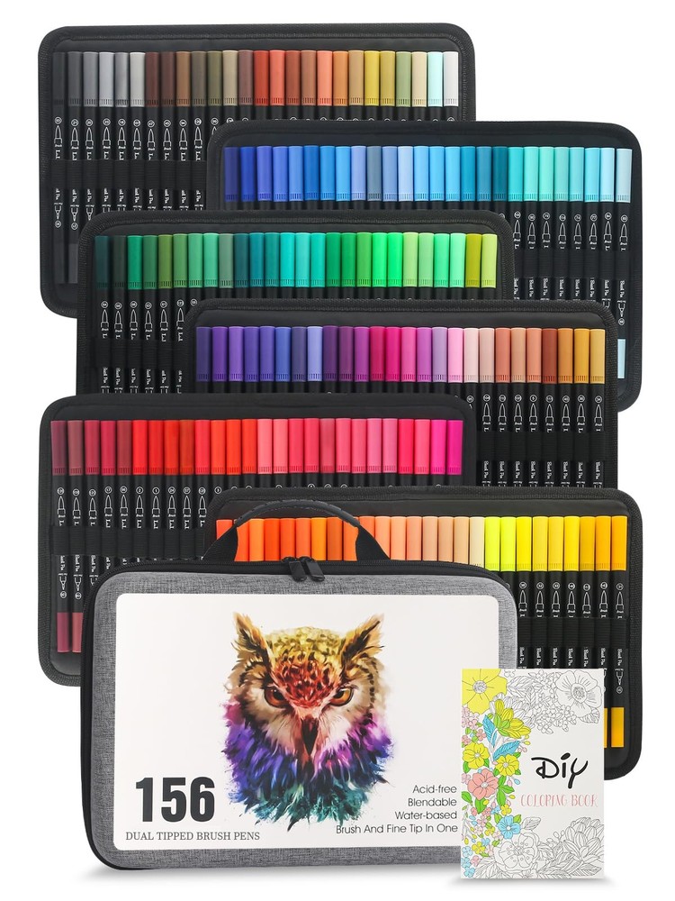 156 Colors Dual Tip Markers Brush Pens, Fine & Brush Tip Art Marker for Adult…