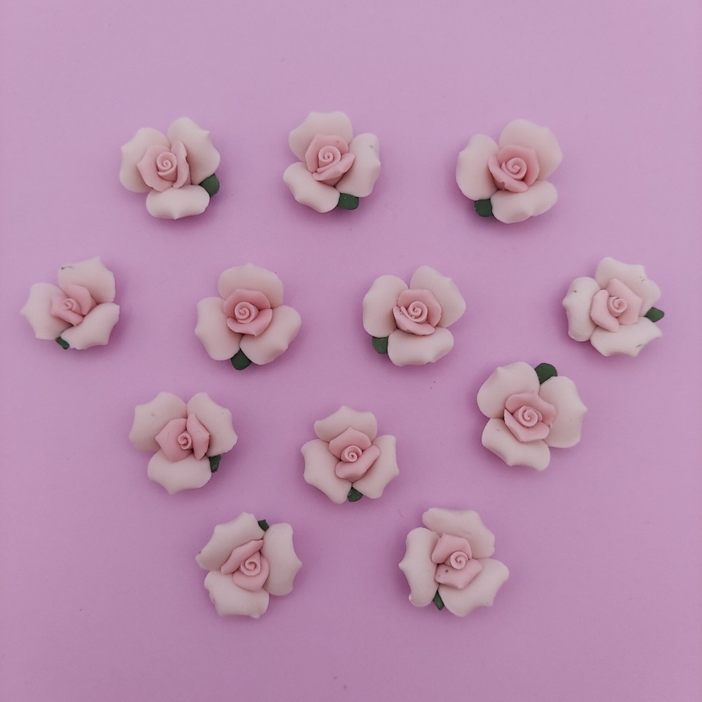Bisque Porcelain Roses Pink 7/8″ Lot of 12