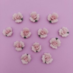 Bisque Porcelain Roses Pink 7/8″ Lot of 12