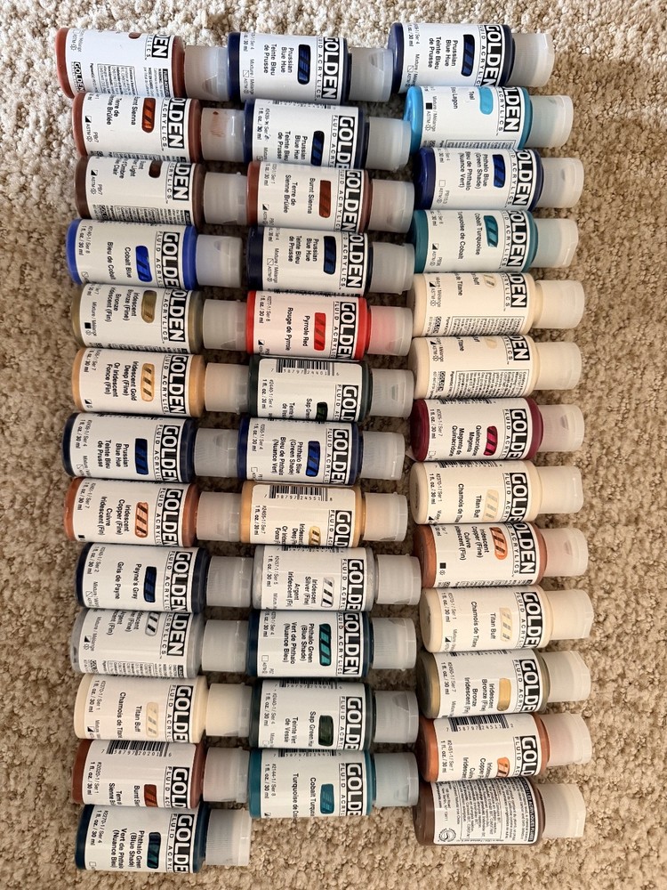 BRAND NEW Golden Fluid Acrylic Paint Lot of 38 Retail Value more than $289