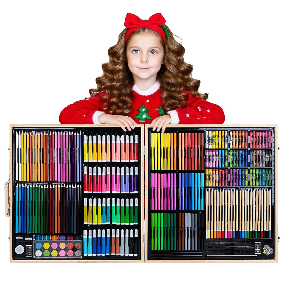 180 Pack Deluxe Wooden Drawing Painting Coloring Kit, Art Set Creative Gift Box