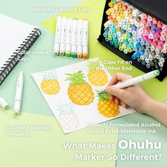 Ohuhu 120 Colors Brush-and-Fine Dual Tips Alcohol-Based Markers Refillable