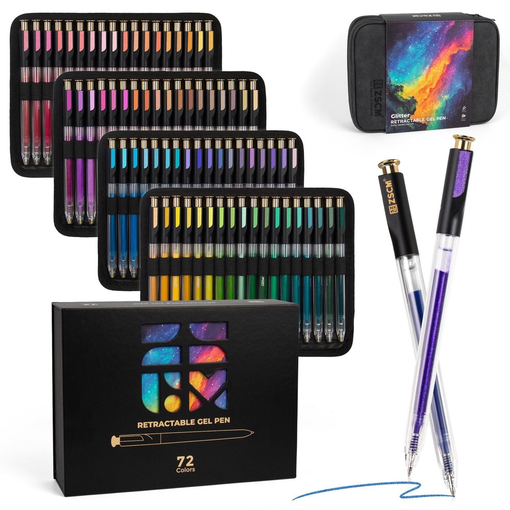 Retractable Glitter Gel Pens,72 Colors Large 1 Count (Pack of 72), 72