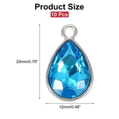 10 Pcs 10x14mm Alloy Glass Crystal Teardrop Charm for DIY Craft, Lake Blue
