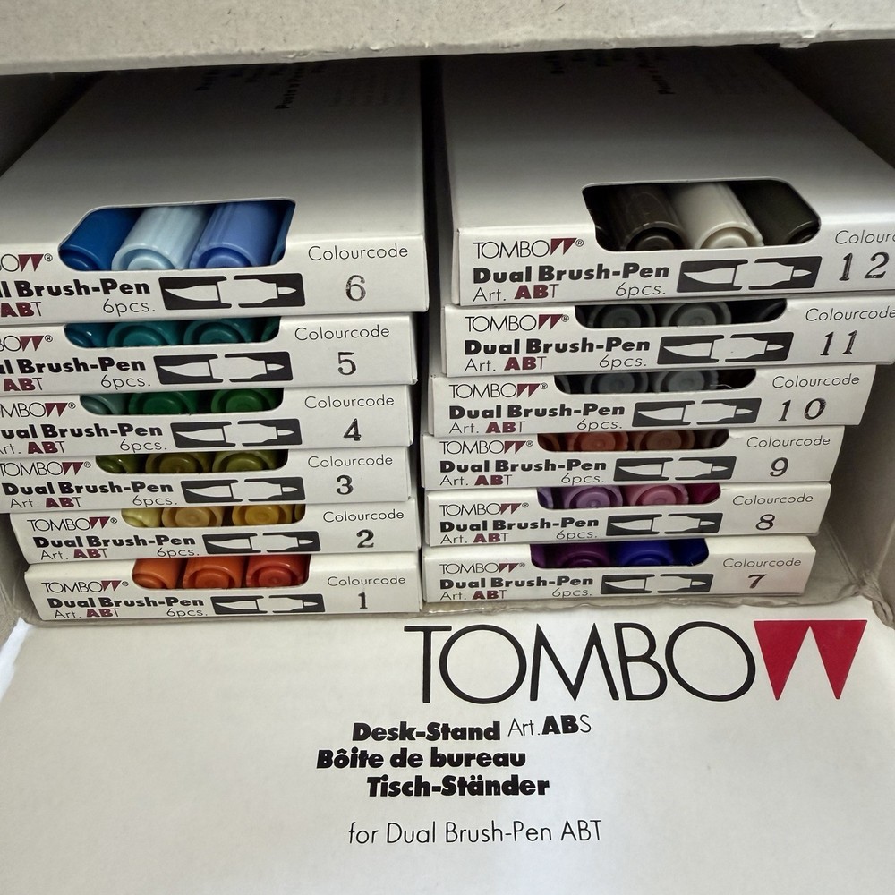 Tombow ABT Dual Brush Tip Marker Lot 72 Colors Dynamic Strokes Fine Line Stand