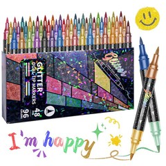 48 Colors Glitter Brush Markers, 24 Pack Dual Tip Glitter Acrylic Paint Marke…